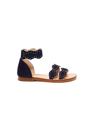Main View - Click To Enlarge - CHLOÉ - Stud scalloped ankle strap suede toddler sandals