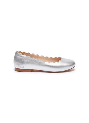 Main View - Click To Enlarge - CHLOÉ - Scalloped metallic leather kids flats