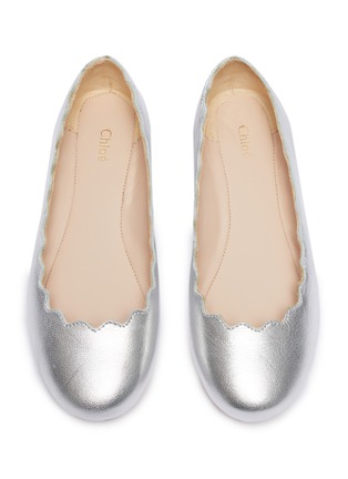 Figure View - Click To Enlarge - CHLOÉ - Scalloped metallic leather kids flats