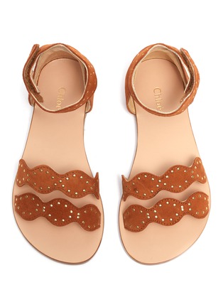 Figure View - Click To Enlarge - CHLOÉ - Stud scalloped ankle strap suede toddler sandals
