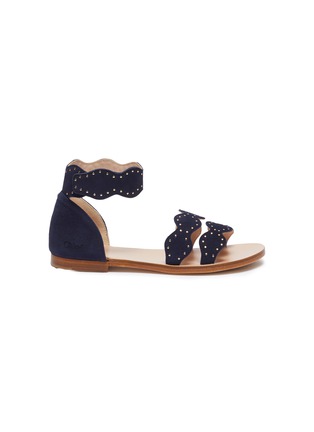 Main View - Click To Enlarge - CHLOÉ - Stud scalloped ankle strap suede kids sandals