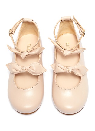 Figure View - Click To Enlarge - CHLOÉ - Ankle strap bow leather toddler flats