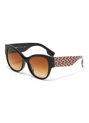 Main View - Click To Enlarge - BURBERRY - Monogram print acetate oversized butterfly sunglasses