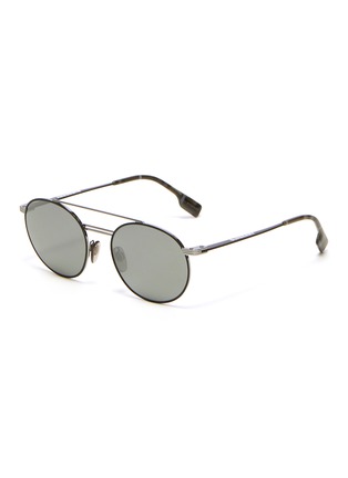 Main View - Click To Enlarge - BURBERRY - Double bridge metal round sunglasses