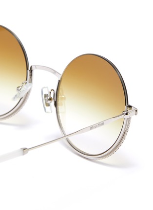 Detail View - Click To Enlarge - MIU MIU - Mirror strass rim metal round sunglasses