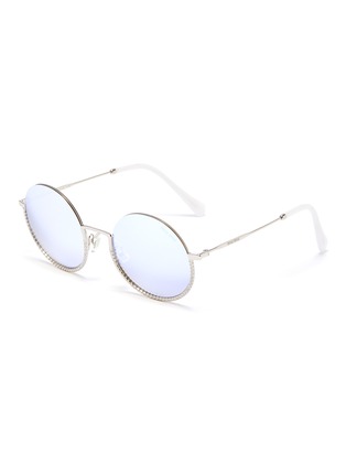 Main View - Click To Enlarge - MIU MIU - Mirror strass rim metal round sunglasses