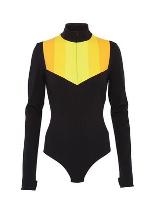 Main View - Click To Enlarge - NO KA’OI - 'Powerhouse' stripe colourblock yoke half-zip performance bodysuit