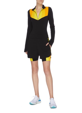 Figure View - Click To Enlarge - NO KA’OI - 'Powerhouse' stripe colourblock yoke half-zip performance bodysuit