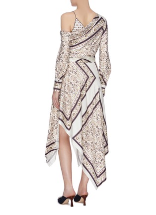 Back View - Click To Enlarge - SIMKHAI - Belted scarf print one shoulder handkerchief dress