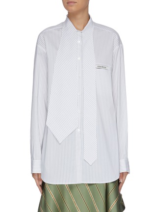 Main View - Click To Enlarge - KIMHĒKIM - 'Cameron' front tie logo-embroidered stripe shirt