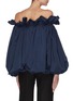 Back View - Click To Enlarge - MING MA - Bubble hem ruffle neck off-shoulder top