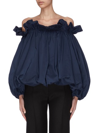 Main View - Click To Enlarge - MING MA - Bubble hem ruffle neck off-shoulder top