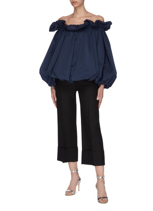 Figure View - Click To Enlarge - MING MA - Bubble hem ruffle neck off-shoulder top