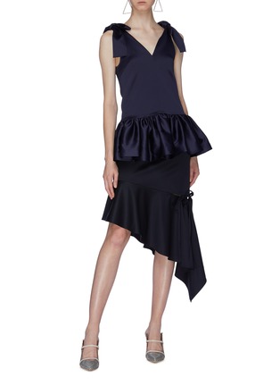 Figure View - Click To Enlarge - MING MA - Bow tie slit hem asymmetric drape skirt