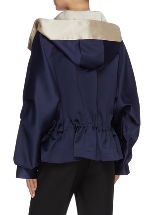 Back View - Click To Enlarge - MING MA - Contrast hood drawstring waist satin jacket