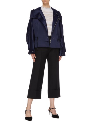 Figure View - Click To Enlarge - MING MA - Contrast hood drawstring waist satin jacket