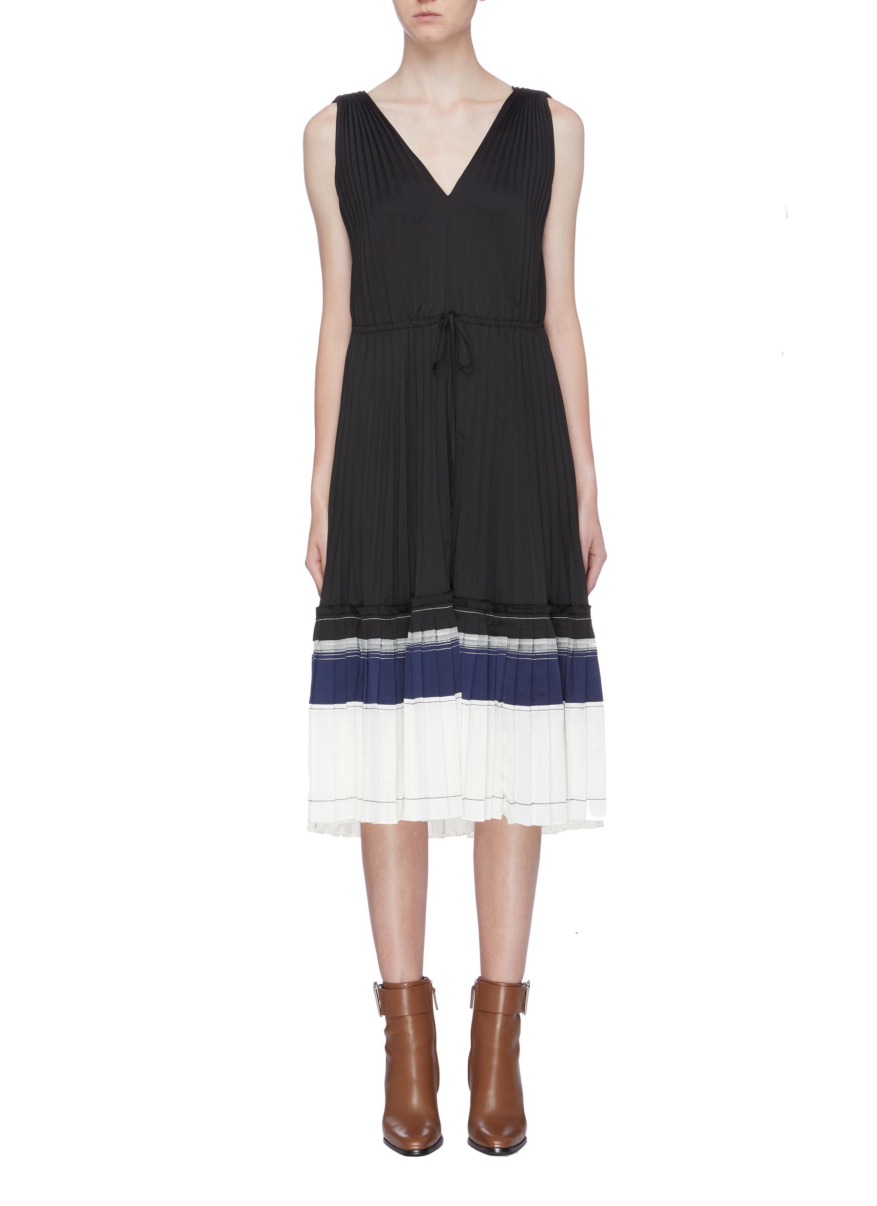Tiered stripe hem pleated dress by 3.1 Phillip Lim