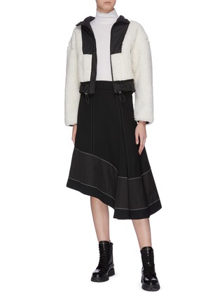Figure View - Click To Enlarge - 3.1 PHILLIP LIM - Contrast bib shearling cropped high neck bomber jacket