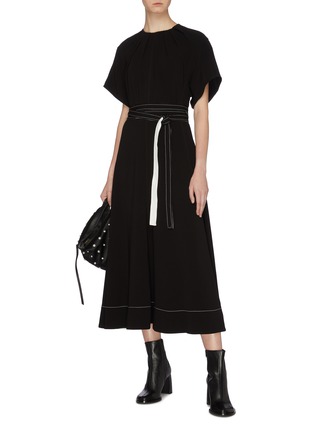 Figure View - Click To Enlarge - 3.1 PHILLIP LIM - Belted ruched collar crepe dress