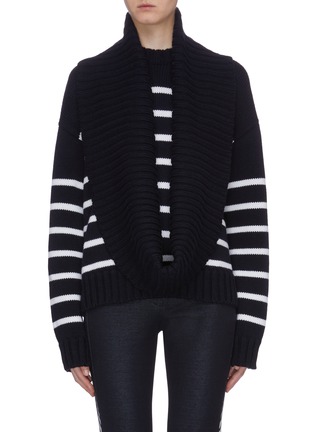 Main View - Click To Enlarge - MONSE - Scarf panel stripe Merino wool sweater