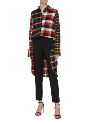 Figure View - Click To Enlarge - MONSE - Check plaid patchwork high-low shirt