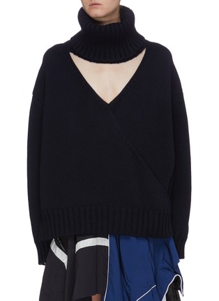 Main View - Click To Enlarge - MONSE - Cutout collar Merino wool turtleneck sweater