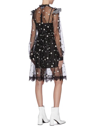Back View - Click To Enlarge - JONATHAN LIANG - 'Avery' panelled mixed floral print ruffle lace trim sheer dress