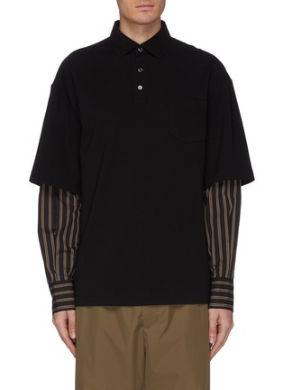 Main View - Click To Enlarge - FENG CHEN WANG - Stripe shirt sleeve layered polo shirt