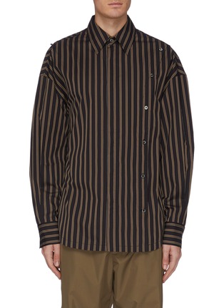 Main View - Click To Enlarge - FENG CHEN WANG - Double button side placket stripe twill shirt