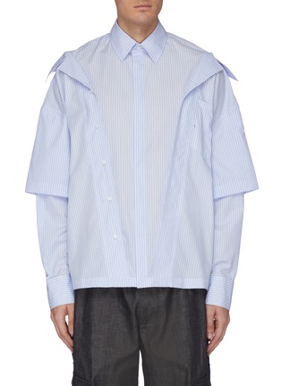 Main View - Click To Enlarge - FENG CHEN WANG - Layered collar button placket stripe shirt