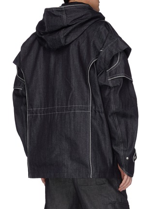 Back View - Click To Enlarge - FENG CHEN WANG - Contrast topstitching layered hooded denim field jacket