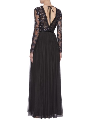 Back View - Click To Enlarge - NEEDLE & THREAD - 'Ava' sequin floral mock wrap tulle maxi dress