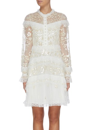 Main View - Click To Enlarge - NEEDLE & THREAD - 'Ava' sequin and lace embroidered sheer dress