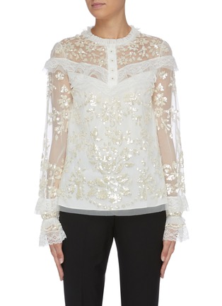 Main View - Click To Enlarge - NEEDLE & THREAD - 'Ava' sequin and lace embroidered sheer blouse