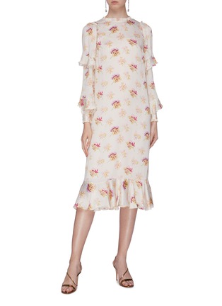 Figure View - Click To Enlarge - NEEDLE & THREAD - 'Bessie' ruffle sleeve floral print satin dress