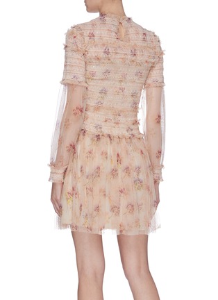 Back View - Click To Enlarge - NEEDLE & THREAD - 'Think Of Me' ruffle smocked floral print tulle dress