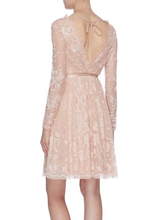 Back View - Click To Enlarge - NEEDLE & THREAD - 'Eleanor' floral embroidered mock wrap tulle mini dress