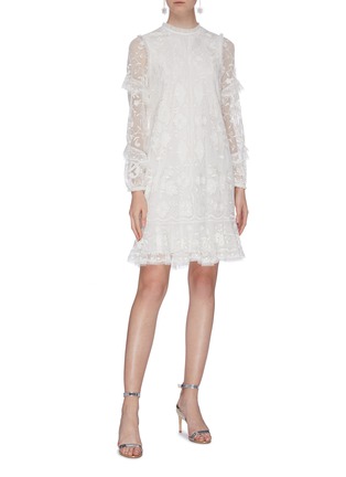Figure View - Click To Enlarge - NEEDLE & THREAD - 'Ellie' ruffle sleeve floral embroidered tulle dress
