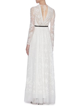 Back View - Click To Enlarge - NEEDLE & THREAD - 'Eleanor' floral embroidered mock wrap tulle gown