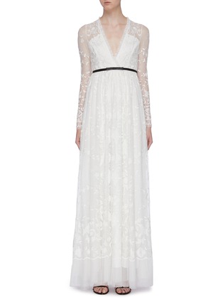 Main View - Click To Enlarge - NEEDLE & THREAD - 'Eleanor' floral embroidered mock wrap tulle gown