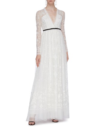 Figure View - Click To Enlarge - NEEDLE & THREAD - 'Eleanor' floral embroidered mock wrap tulle gown