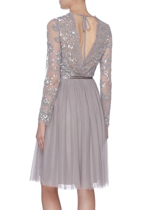 Back View - Click To Enlarge - NEEDLE & THREAD - 'Ava' sequin floral mock wrap tulle midi dress