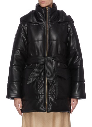Main View - Click To Enlarge - NANUSHKA - 'Lenox' sash belt vegan leather hooded puffer coat