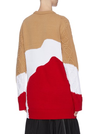 Back View - Click To Enlarge - SHORT SENTENCE - Pom Pom embroidered side zip colourblock cable knit sweater