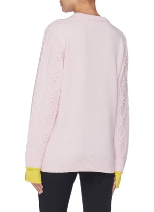 Back View - Click To Enlarge - SHORT SENTENCE - Pom pom embroidered contrast cuff cable knit sweater