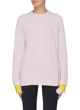 Main View - Click To Enlarge - SHORT SENTENCE - Pom pom embroidered contrast cuff cable knit sweater
