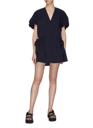 Figure View - Click To Enlarge - SHORT SENTENCE - Ruched tie side puff sleeve V-neck dress