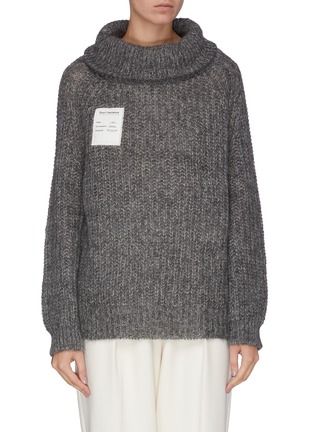 Main View - Click To Enlarge - SHORT SENTENCE - Logo patch tie back mock neck sweater
