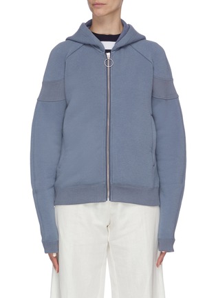 Main View - Click To Enlarge - SHORT SENTENCE - Ribbed sleeve panel zip hoodie