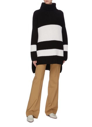 Figure View - Click To Enlarge - JOSEPH - Colourblock high-low turtleneck poncho sweater